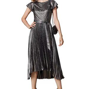 KAREN MILLEN Metallic Striped Pleated Dress
